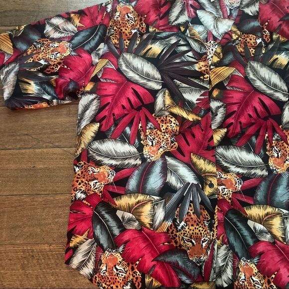 VTG Tiger Hawaiian Shirt Tropical Palm Top 80s 90s Basic Edition Plus Animal - Picture 4 of 6